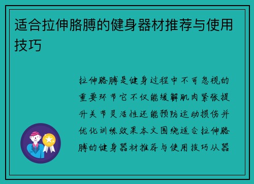 适合拉伸胳膊的健身器材推荐与使用技巧